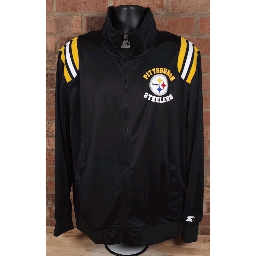 Starter Track Jacket Pittsburgh Steelers Black Full Zip Mens Size Large - Picture 1 of 9